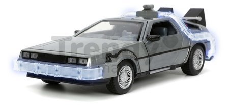 Autíčko Time Machine Back to the Future 1 Jada kovové s otvárateľnými dverami a LED svetlom dĺžka 23 cm 1:24