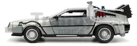 Autíčko Time Machine Back to the Future 1 Jada kovové s otvárateľnými dverami a LED svetlom dĺžka 23 cm 1:24