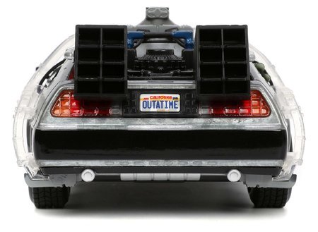 Autíčko Time Machine Back to the Future 1 Jada kovové s otvárateľnými dverami a LED svetlom dĺžka 23 cm 1:24
