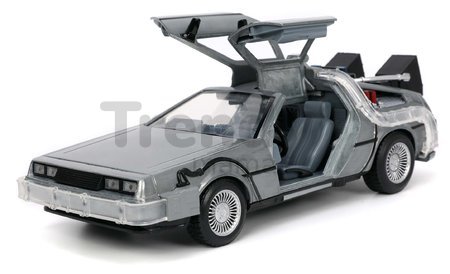 Autíčko Time Machine Back to the Future 1 Jada kovové s otvárateľnými dverami a LED svetlom dĺžka 23 cm 1:24