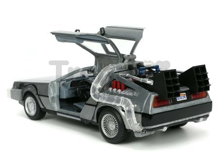 Autíčko Time Machine Back to the Future 1 Jada kovové s otvárateľnými dverami a LED svetlom dĺžka 23 cm 1:24