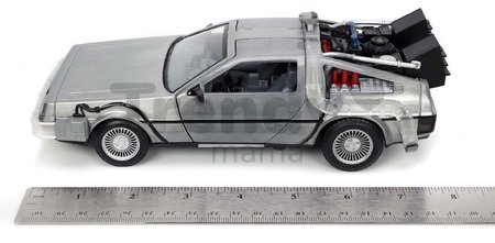 Autíčko Time Machine Back to the Future 1 Jada kovové s otvárateľnými dverami a LED svetlom dĺžka 23 cm 1:24