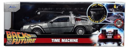 Autíčko Time Machine Back to the Future 1 Jada kovové s otvárateľnými dverami a LED svetlom dĺžka 23 cm 1:24