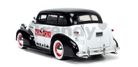 Autíčko Monopoly Chevy Master 1939 Jada kovové s otvárateľnými časťami a figúrkou Uncle Pennybags dĺžka 20 cm 1:24