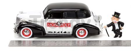 Autíčko Monopoly Chevy Master 1939 Jada kovové s otvárateľnými časťami a figúrkou Uncle Pennybags dĺžka 20 cm 1:24