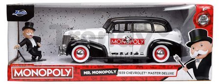 Autíčko Monopoly Chevy Master 1939 Jada kovové s otvárateľnými časťami a figúrkou Uncle Pennybags dĺžka 20 cm 1:24