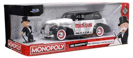 Autíčko Monopoly Chevy Master 1939 Jada kovové s otvárateľnými časťami a figúrkou Uncle Pennybags dĺžka 20 cm 1:24