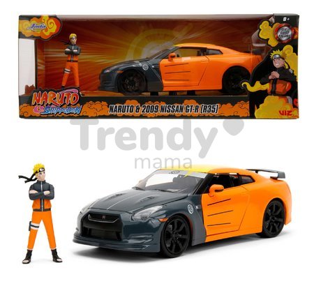 Autíčko Nissan GT-R 2009 Jada kovové s otvárateľnými časťami a figúrka Naruto dĺžka 20 cm 1:24