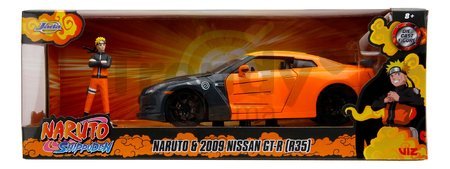 Autíčko Nissan GT-R 2009 Jada kovové s otvárateľnými časťami a figúrka Naruto dĺžka 20 cm 1:24