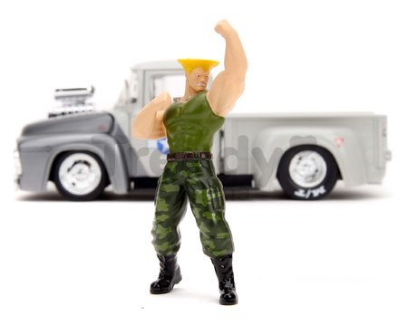 Autíčko Street Fighter Ford Pickup 1956 Jada kovové s otvárateľnými časťami a figúrkou Guile dĺžka 20 cm 1:24