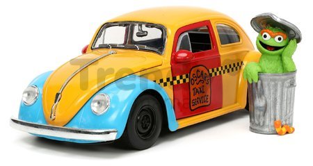 Autíčko Sesame Street VW Beetle 1959 Jada kovové s otvárateľnými časťami a figúrkou Oscar dĺžka 16,5 cm 1:24