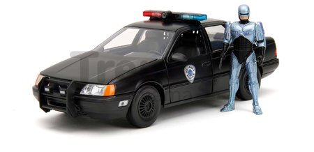 Autíčko RoboCop Ford Taurus 1986 Jada kovové s otvárateľnými časťami a figúrkou Robocop dĺžka 20 cm 1:24