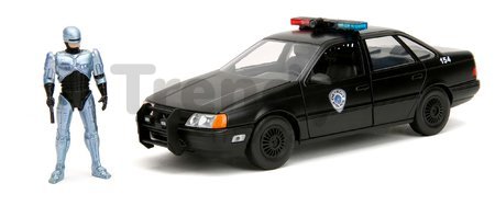 Autíčko RoboCop Ford Taurus 1986 Jada kovové s otvárateľnými časťami a figúrkou Robocop dĺžka 20 cm 1:24