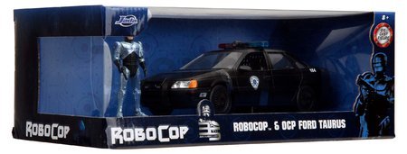 Autíčko RoboCop Ford Taurus 1986 Jada kovové s otvárateľnými časťami a figúrkou Robocop dĺžka 20 cm 1:24