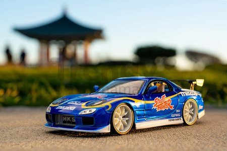 Autíčko Mazda RX-7 1993 Street Fighter Jada kovové s otvárateľnými časťami a figúrka Chun-Li dĺžka 20 cm 1:24