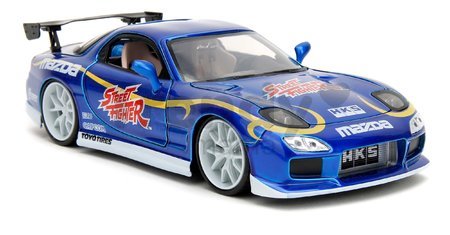 Autíčko Mazda RX-7 1993 Street Fighter Jada kovové s otvárateľnými časťami a figúrka Chun-Li dĺžka 20 cm 1:24
