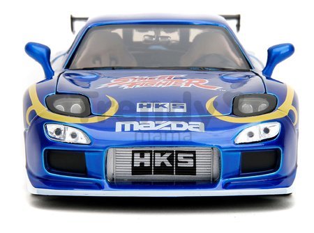 Autíčko Mazda RX-7 1993 Street Fighter Jada kovové s otvárateľnými časťami a figúrka Chun-Li dĺžka 20 cm 1:24