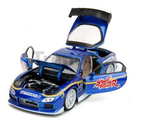 Autíčko Mazda RX-7 1993 Street Fighter Jada kovové s otvárateľnými časťami a figúrka Chun-Li dĺžka 20 cm 1:24