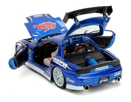 Autíčko Mazda RX-7 1993 Street Fighter Jada kovové s otvárateľnými časťami a figúrka Chun-Li dĺžka 20 cm 1:24