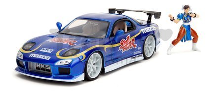 Autíčko Mazda RX-7 1993 Street Fighter Jada kovové s otvárateľnými časťami a figúrka Chun-Li dĺžka 20 cm 1:24