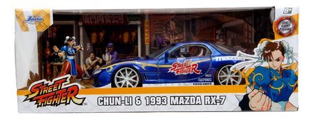 Autíčko Mazda RX-7 1993 Street Fighter Jada kovové s otvárateľnými časťami a figúrka Chun-Li dĺžka 20 cm 1:24