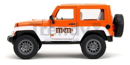 Autíčko Jeep Wrangler 2007 M&M Jada kovové s otvárateľnými dverami a figúrka Orange dĺžka 18 cm 1:24
