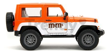 Autíčko Jeep Wrangler 2007 M&M Jada kovové s otvárateľnými dverami a figúrka Orange dĺžka 18 cm 1:24