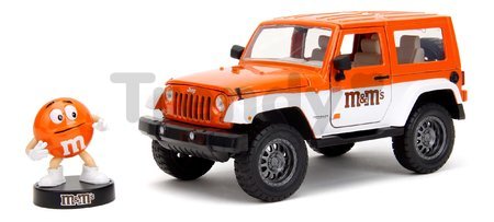 Autíčko Jeep Wrangler 2007 M&M Jada kovové s otvárateľnými dverami a figúrka Orange dĺžka 18 cm 1:24