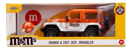 Autíčko Jeep Wrangler 2007 M&M Jada kovové s otvárateľnými dverami a figúrka Orange dĺžka 18 cm 1:24