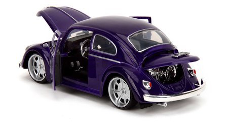 Autíčko Volkswagen Beetle Hollywood Rides Jada kovové s otvárateľnými dverami a figúrkou Wednesday 1:24
