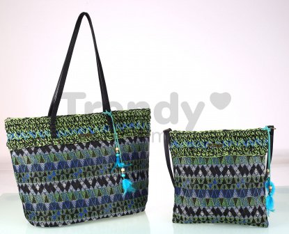 Etno kabelka cez rameno zo syntetickej rafie Kbas zelená 327705V