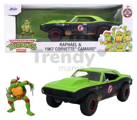 Autíčko Ninja korytnačky Chevy Camaro Jada kovové s otvárateľnými časťami a figúrkou Raphaelo dĺžka 19 cm 1:24