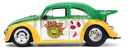 Autíčko Ninja korytnačky VW Drag Beetle 1959 Jada kovové s otvárateľnými dverami a figúrkou Michelangelo dĺžka 19 cm 1:24