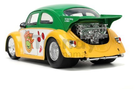 Autíčko Ninja korytnačky VW Drag Beetle 1959 Jada kovové s otvárateľnými dverami a figúrkou Michelangelo dĺžka 19 cm 1:24