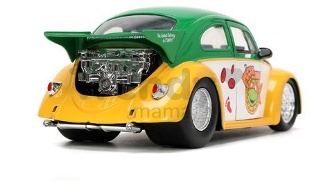 Autíčko Ninja korytnačky VW Drag Beetle 1959 Jada kovové s otvárateľnými dverami a figúrkou Michelangelo dĺžka 19 cm 1:24