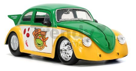 Autíčko Ninja korytnačky VW Drag Beetle 1959 Jada kovové s otvárateľnými dverami a figúrkou Michelangelo dĺžka 19 cm 1:24