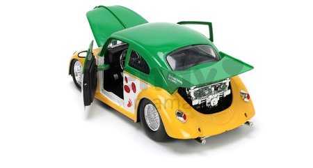 Autíčko Ninja korytnačky VW Drag Beetle 1959 Jada kovové s otvárateľnými dverami a figúrkou Michelangelo dĺžka 19 cm 1:24