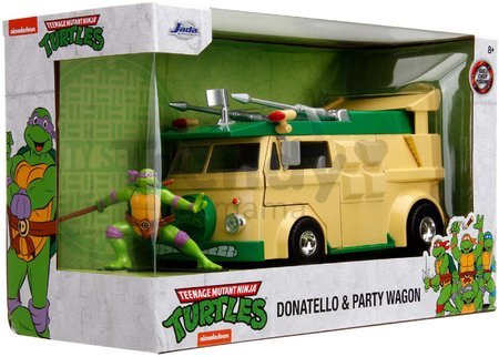 Autíčko Turtles Party Wagon Jada kovové s otvárateľnými dverami a figúrka Donatello dĺžka 20 cm 1:24