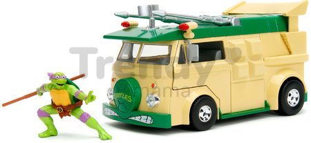 Autíčko Turtles Party Wagon Jada kovové s otvárateľnými dverami a figúrka Donatello dĺžka 20 cm 1:24