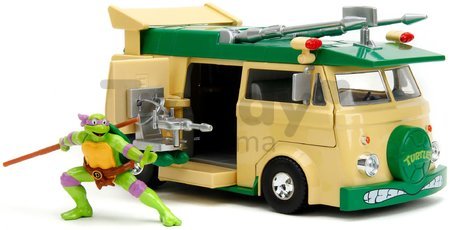 Autíčko Turtles Party Wagon Jada kovové s otvárateľnými dverami a figúrka Donatello dĺžka 20 cm 1:24