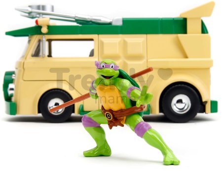 Autíčko Turtles Party Wagon Jada kovové s otvárateľnými dverami a figúrka Donatello dĺžka 20 cm 1:24