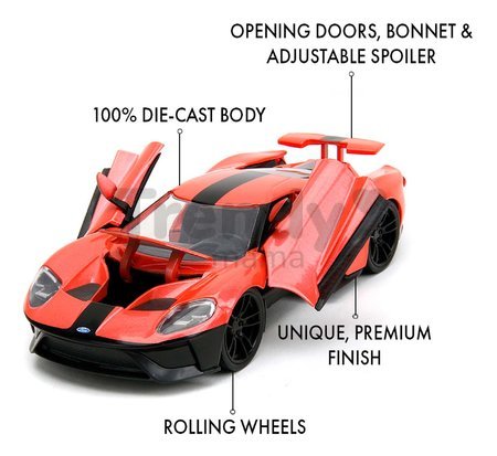 Autíčko Ford GT 2017 Pink Slips 2017 Jada kovové s otvárateľnými časťami dĺžka 19 cm 1:24