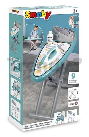 Žehliaca doska so žehličkou Ironing Board Steam Iron Smoby s vešiakmi a 9 doplnkami