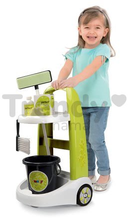 Upratovací vozík Clean Smoby s vedrom a 8 doplnkami zelený