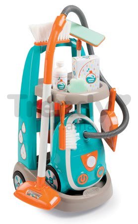 Upratovací vozík s elektronickým vysávačom Vacuum Cleaner Smoby tyrkysový s 9 doplnkami