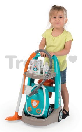 Upratovací vozík s elektronickým vysávačom Vacuum Cleaner Smoby tyrkysový s 9 doplnkami