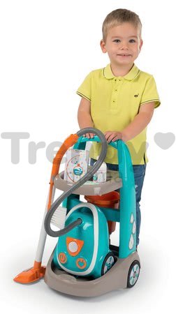 Upratovací vozík s elektronickým vysávačom Vacuum Cleaner Smoby tyrkysový s 9 doplnkami