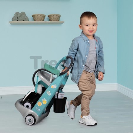 Upratovací vozík s elektronickým vysávačom Cleaning Trolley Vacuum Cleaner Smoby s metlou lopatkou a 9 doplnkami