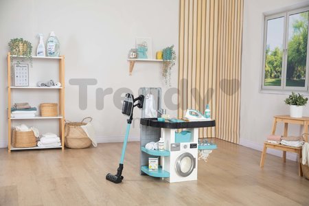 Práčovňa s práčkou s predným plnením Rowenta Wash&Clean Laundry Smoby s elektronickým vysávačom so zvukom a žehličkou 17 doplnkov