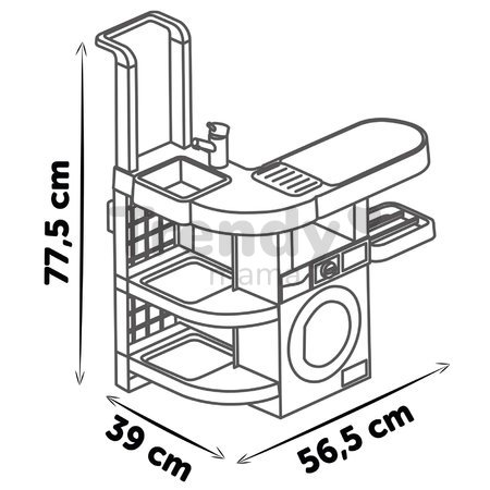Práčovňa s práčkou s predným plnením Rowenta Wash&Clean Laundry Smoby s elektronickým vysávačom so zvukom a žehličkou 17 doplnkov